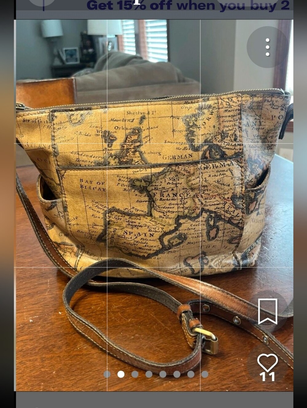 Patricia Nash Harper Large Leather Crossbody Bag With Vintage European Map
